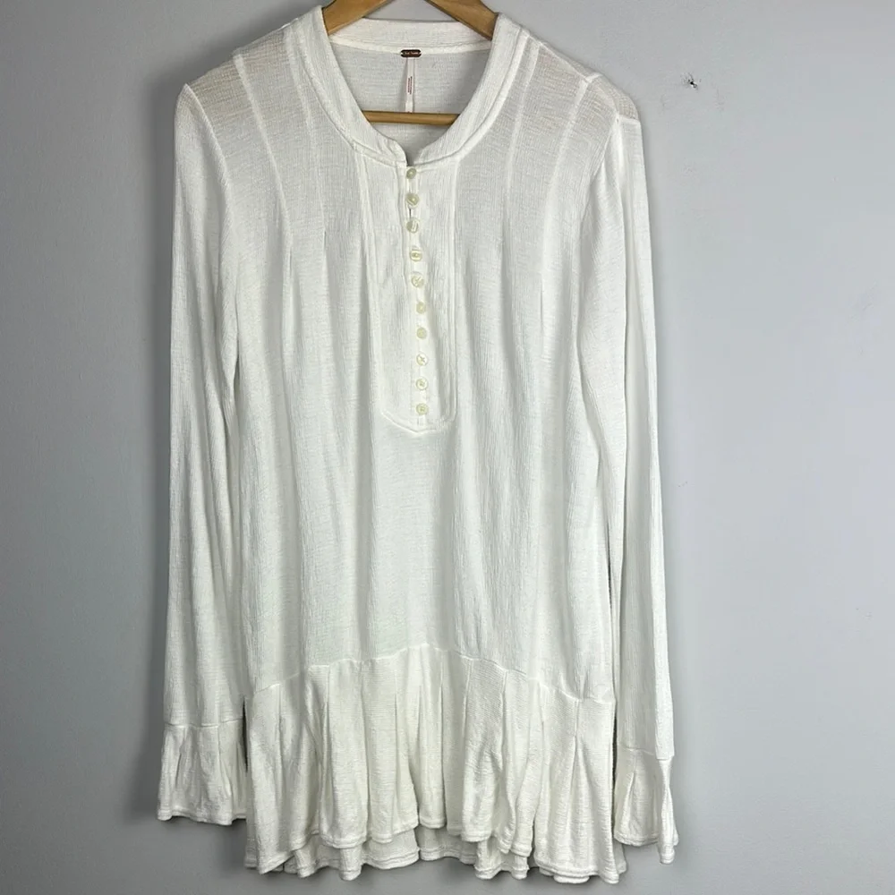 Free People Your Girl White Flounce Hem Textured Tunic Top Size S Mini Dress